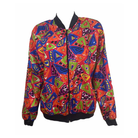 VTG Abstract Front Zip Windbreaker Size 12 Large ( L )