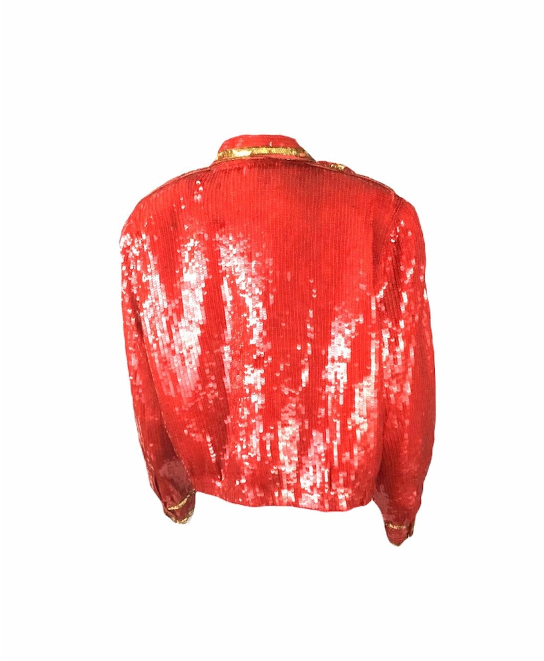 RARE Miltary Red Beaded Sequin Style Deco Jacket Sz L / XL