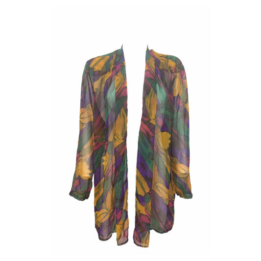 VTG Sheer Colorful Abstract Floral Duster Sz One Size Fits all S/ M / L / XL